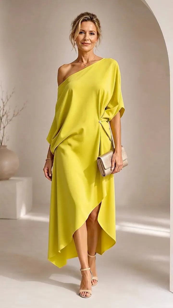 Yellow One-Shoulder Asymmetrical Midi Dress