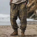Men Boho Rune Graphic Linen Harem Pants