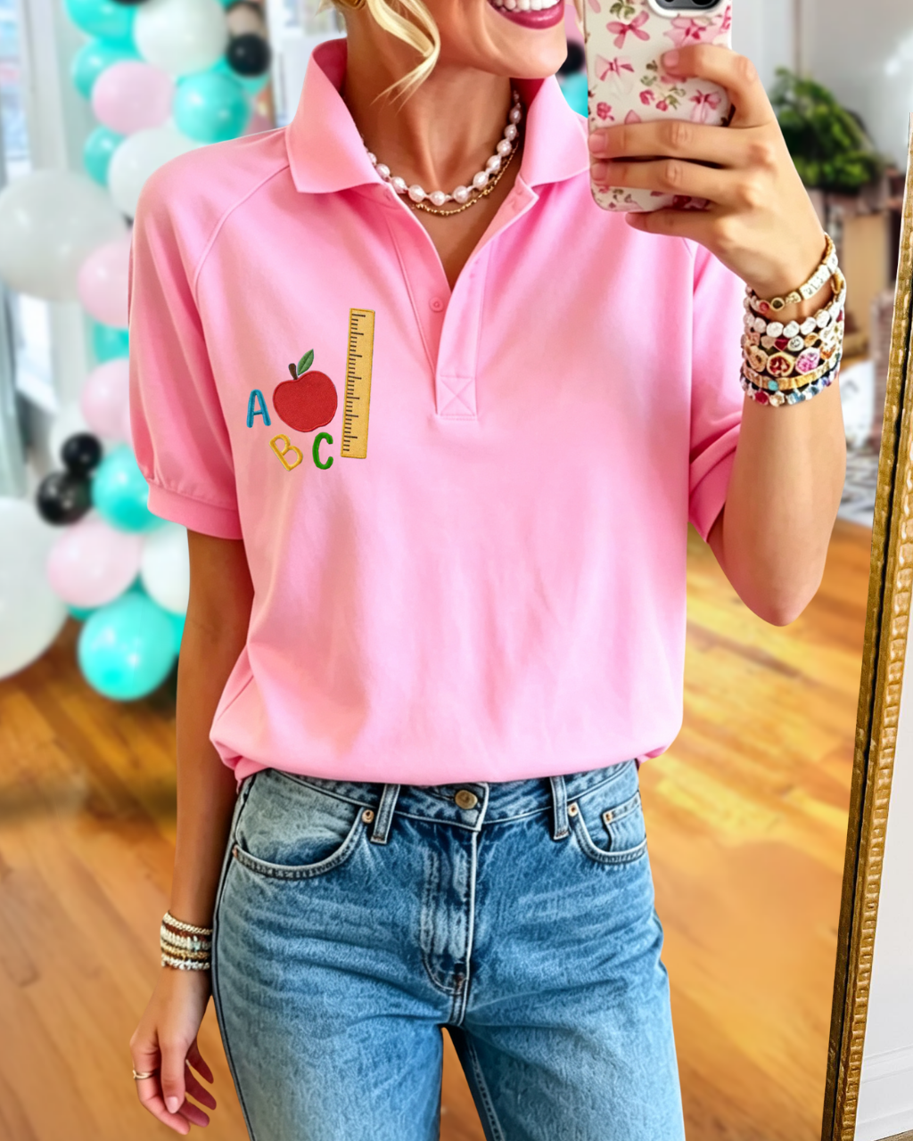 School Supplies Embroidered Polo Top