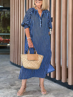 New🔥 Striped Buttoned Vacation Dress