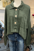 Ribbed Half Collar Button Top