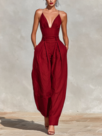 Spaghetti Straps & High-Waisted Pleated Jumpsuit