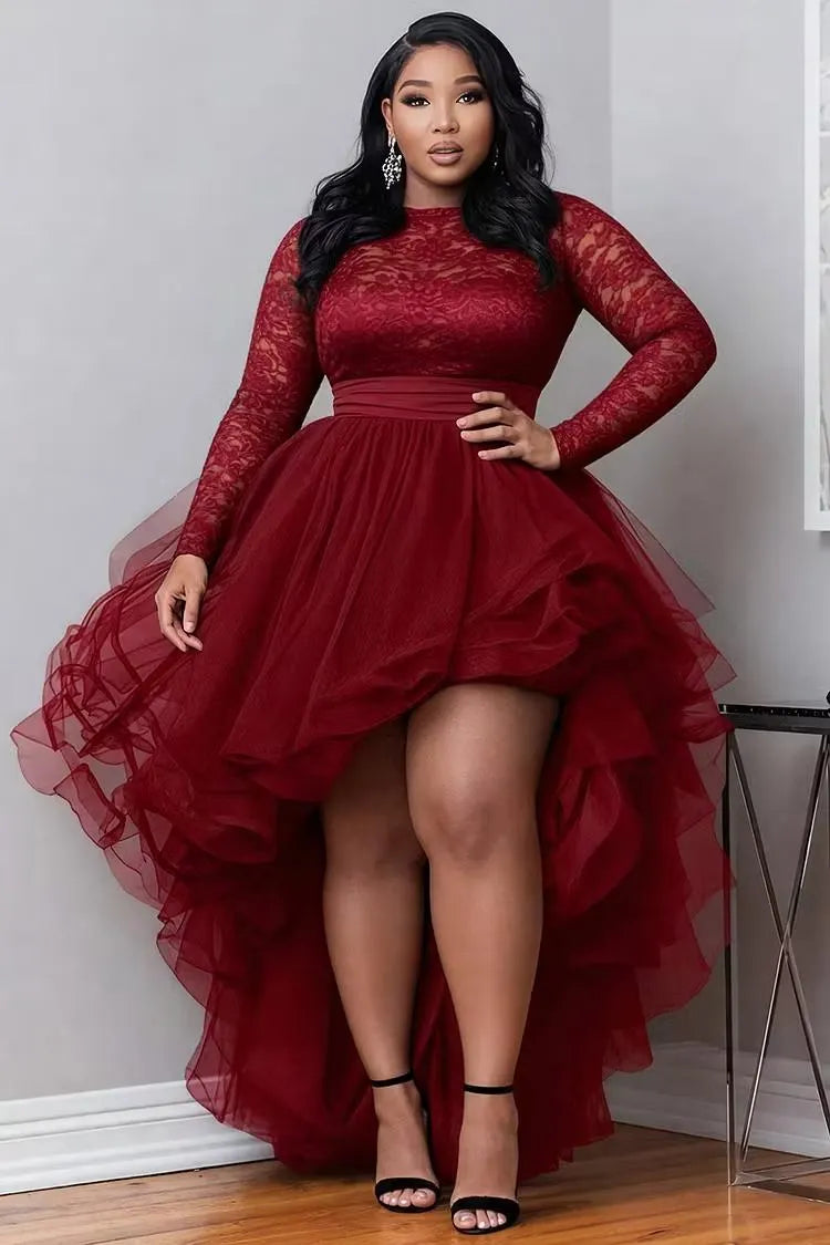 Black Lace High-Low Tulle Party Dress