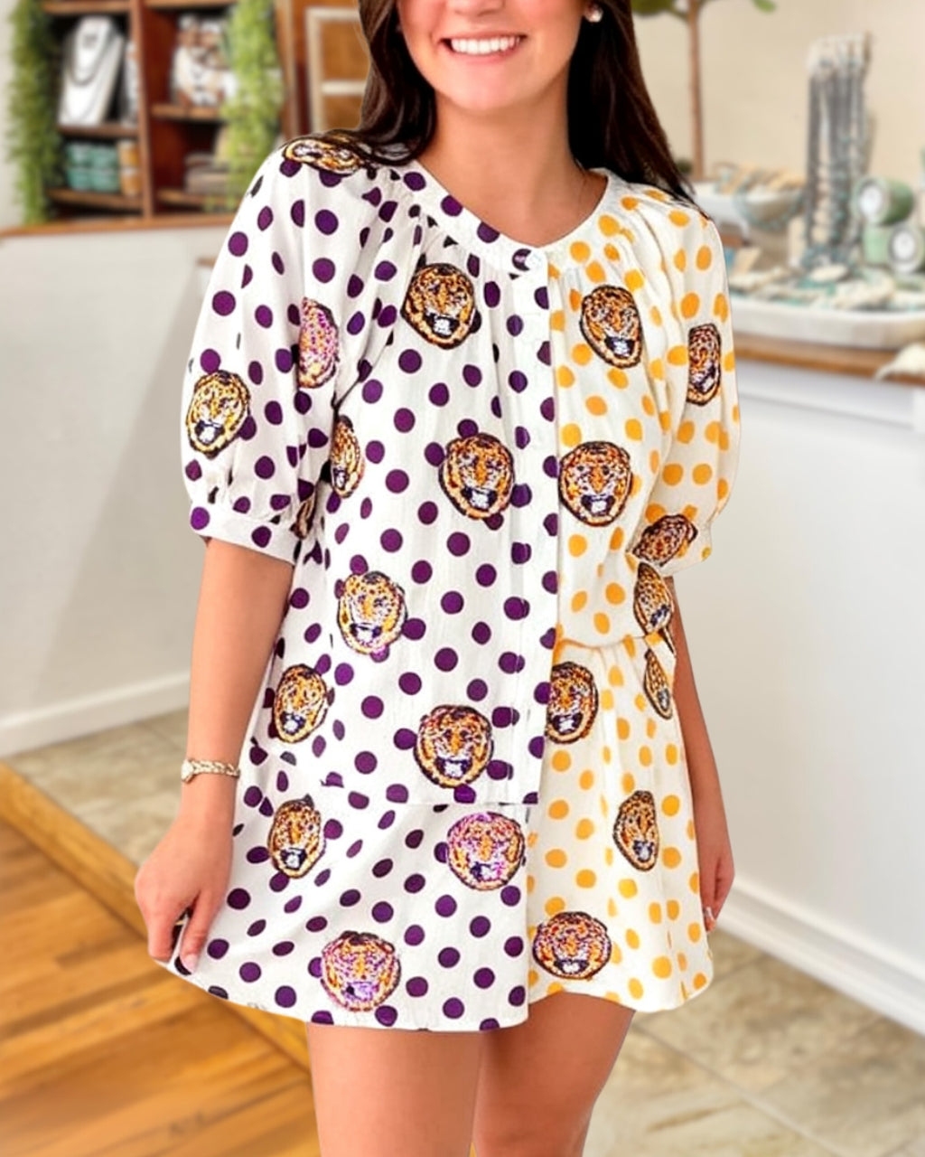 Full Shine Tiger Sequin Polka Dot Skirt