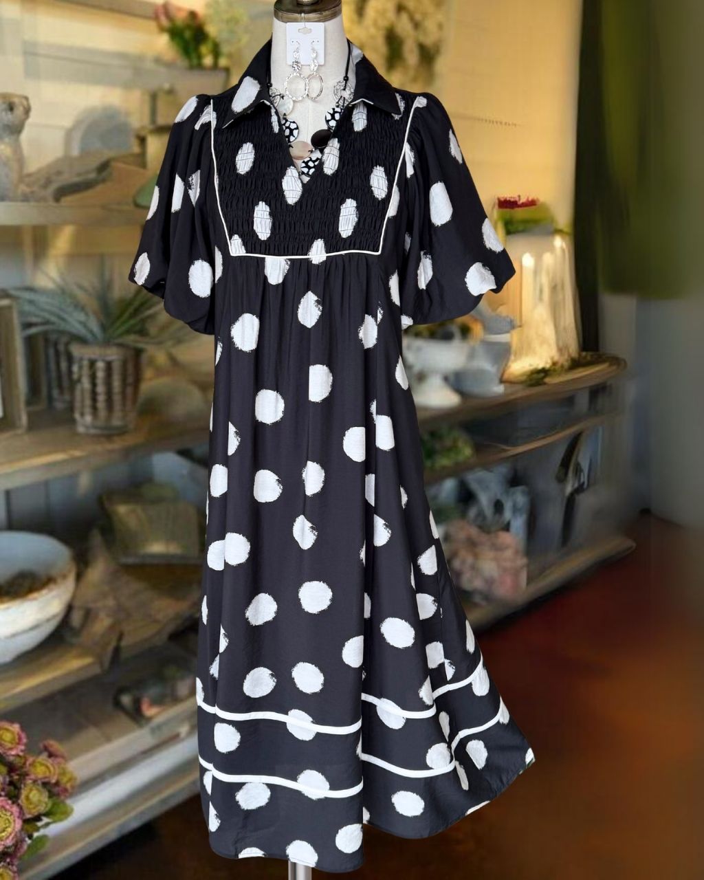 Polka Dot Pleated Maxi Dress
