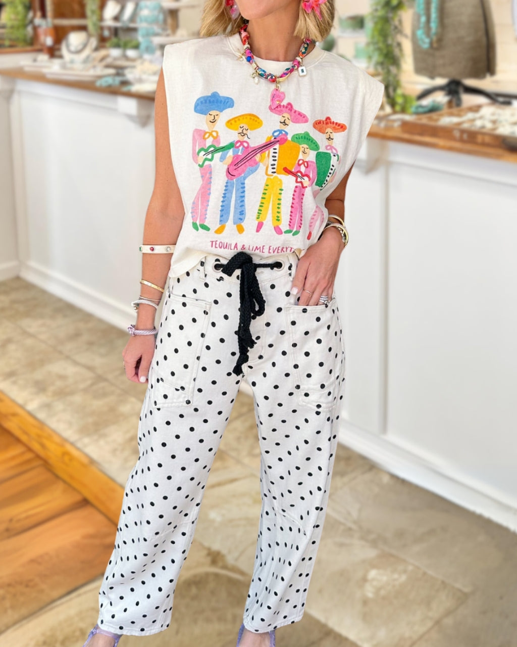 Stylish Polka-Dot Drawstring Pants