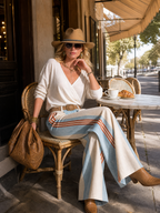 Retro Surplice Striped Wide-Leg Set