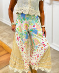 Lace Trim Floral Smocked Pants