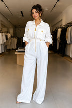 White Utility Zip-Up Jumpsuit
