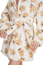 Plush Hooded  Robe Puppy Pattern