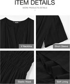 HOT SALE Womens Summer Lightweight Short Sleeve V Casual Midi Maxi Dresses