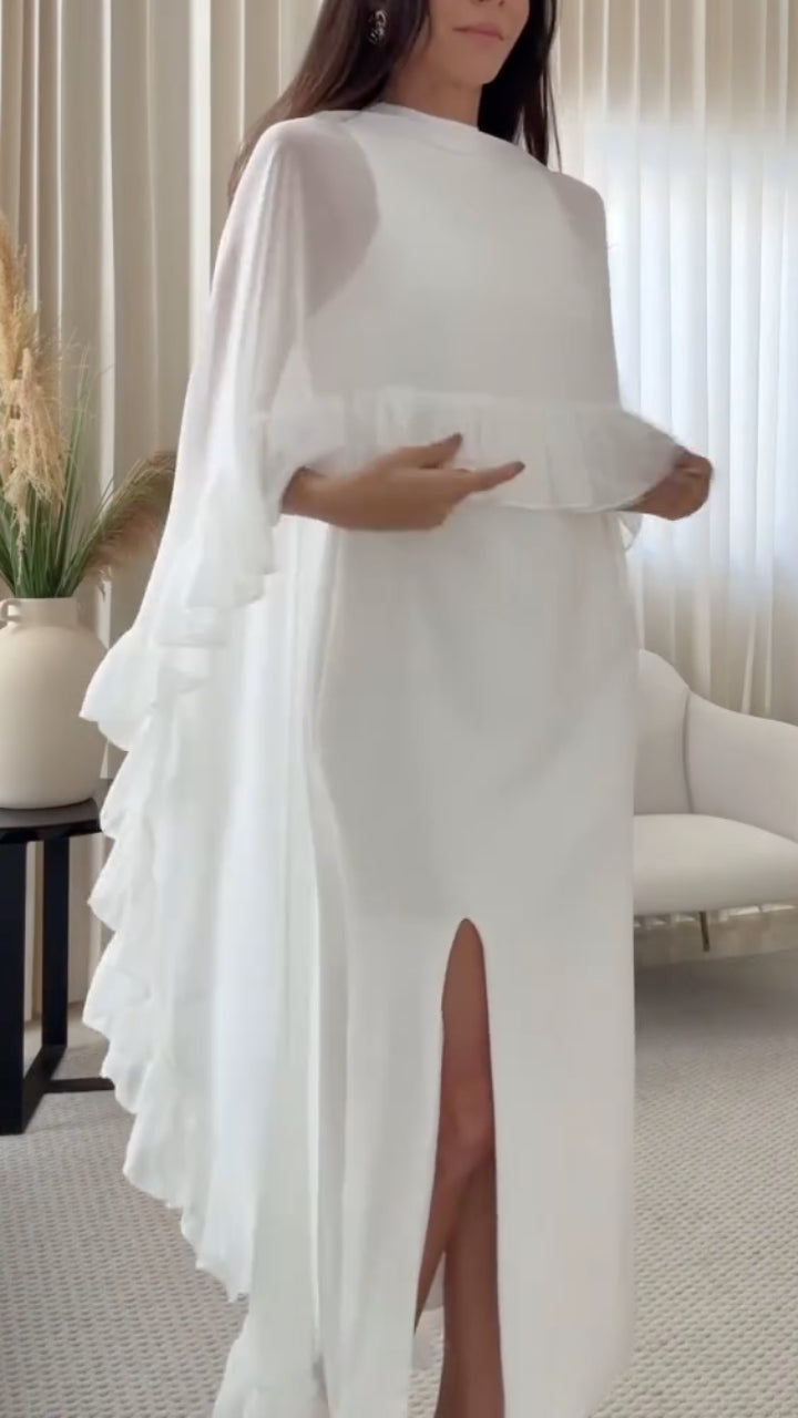 White Beaded Sleeveless Two-Piece Maxi Dress