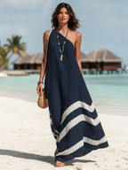 One-Shoulder Colorblock Maxi Dress
