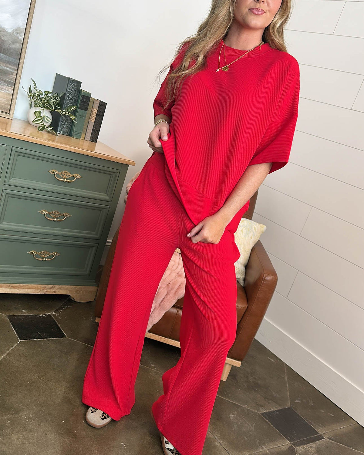 Flash Sale⚡2 Piece Ribbed Top Wide Leg Lounge Set