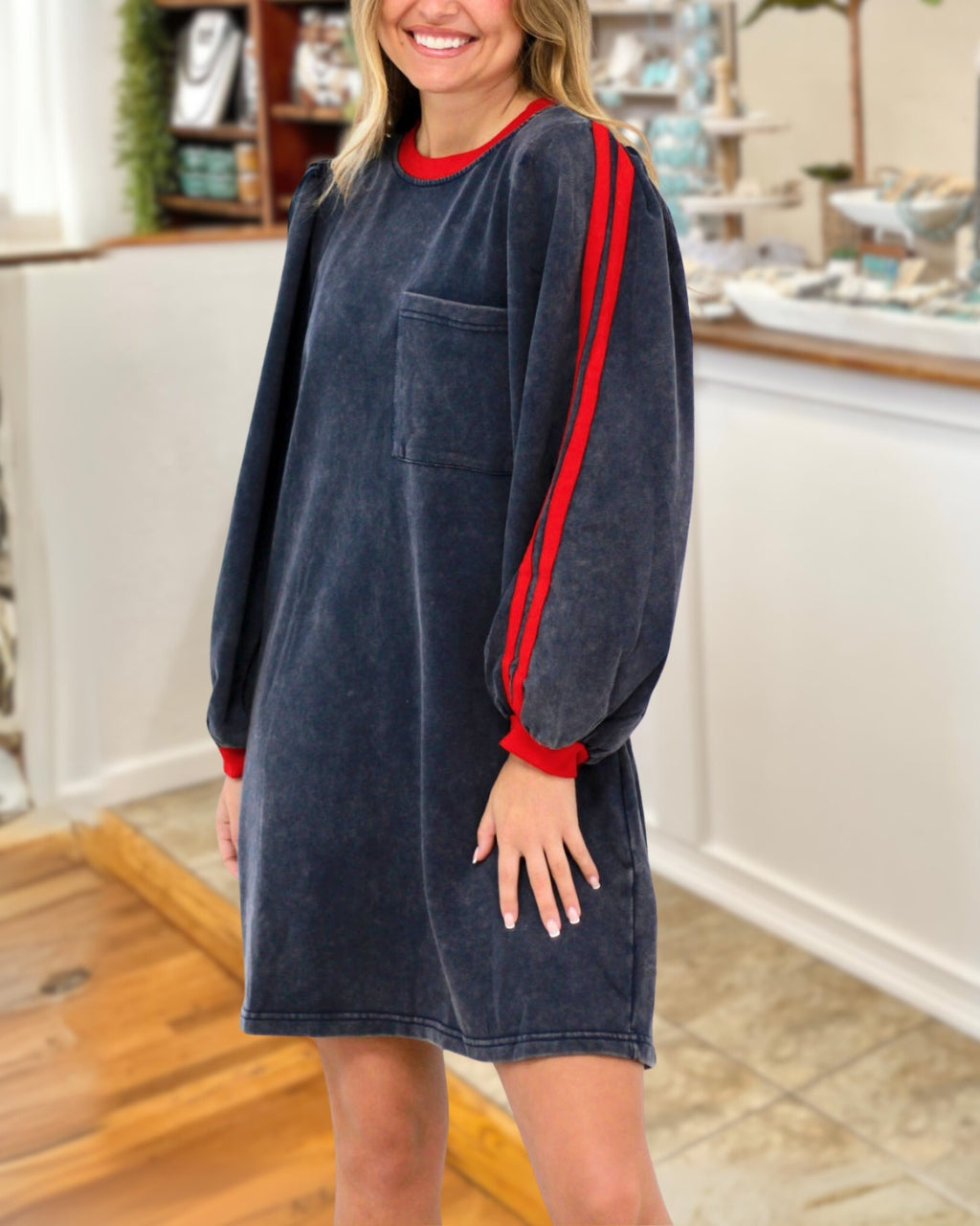 Striking  Stripe Detail Mineral Wash Dress