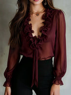 Retro Ruffle Tie-Front Blouse