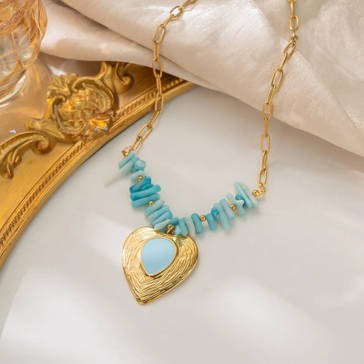 Coral Branch Heart Pendant Necklace