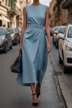 Elegant Solid Color Waist Dress