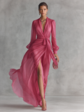 Elegant Pearl Chiffon V-Neck Maxi Dress