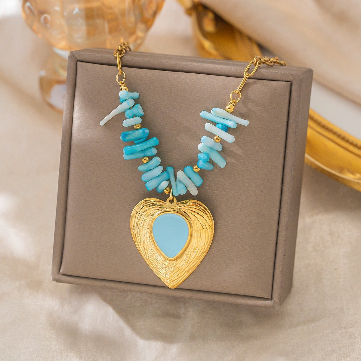 Coral Branch Heart Pendant Necklace
