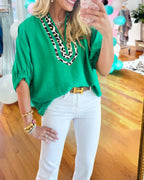 Patchwork Leopard Dolman Top