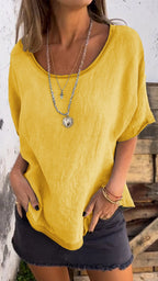 🎄Christmas Sale🔥Women's Summer Casual Linen Round Neck Short Sleeve Top