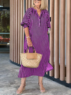New🔥 Striped Buttoned Vacation Dress