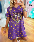 Game Day Tiger Sequin Polka-Dot Dress