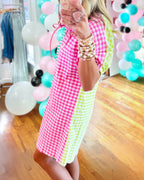 Color-block Plaid Mini Dress