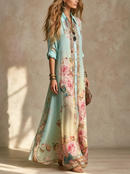 Baroque Floral Chiffon Maxi Dress