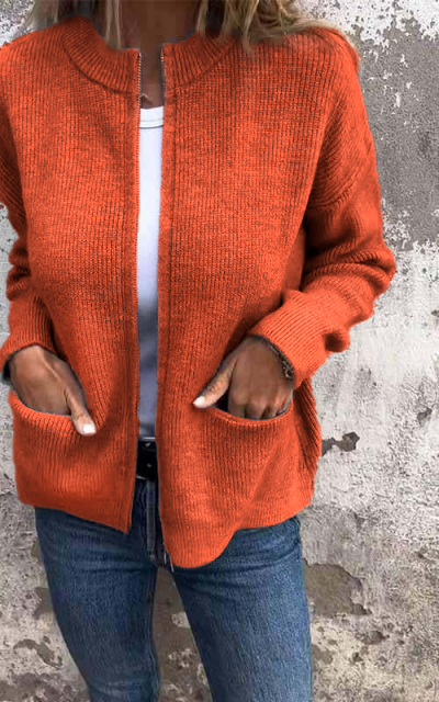 🔥 Women's Round Neck Zipper Knitted Jacket