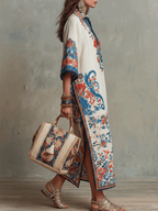 Floral Paisley Kaftan Midi Dress