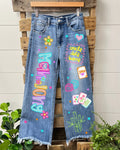 Mahjong Themed Denim Pants