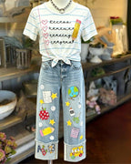 School Supplies Printed Denim Pants