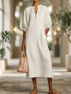 New Arrivals🔥Stylish Zippered Loose Linen-cotton Midi Dress