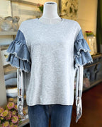 Denim Ruffle Sleeves Tee