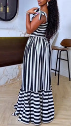 Striped Tie-Strap Maxi Dress