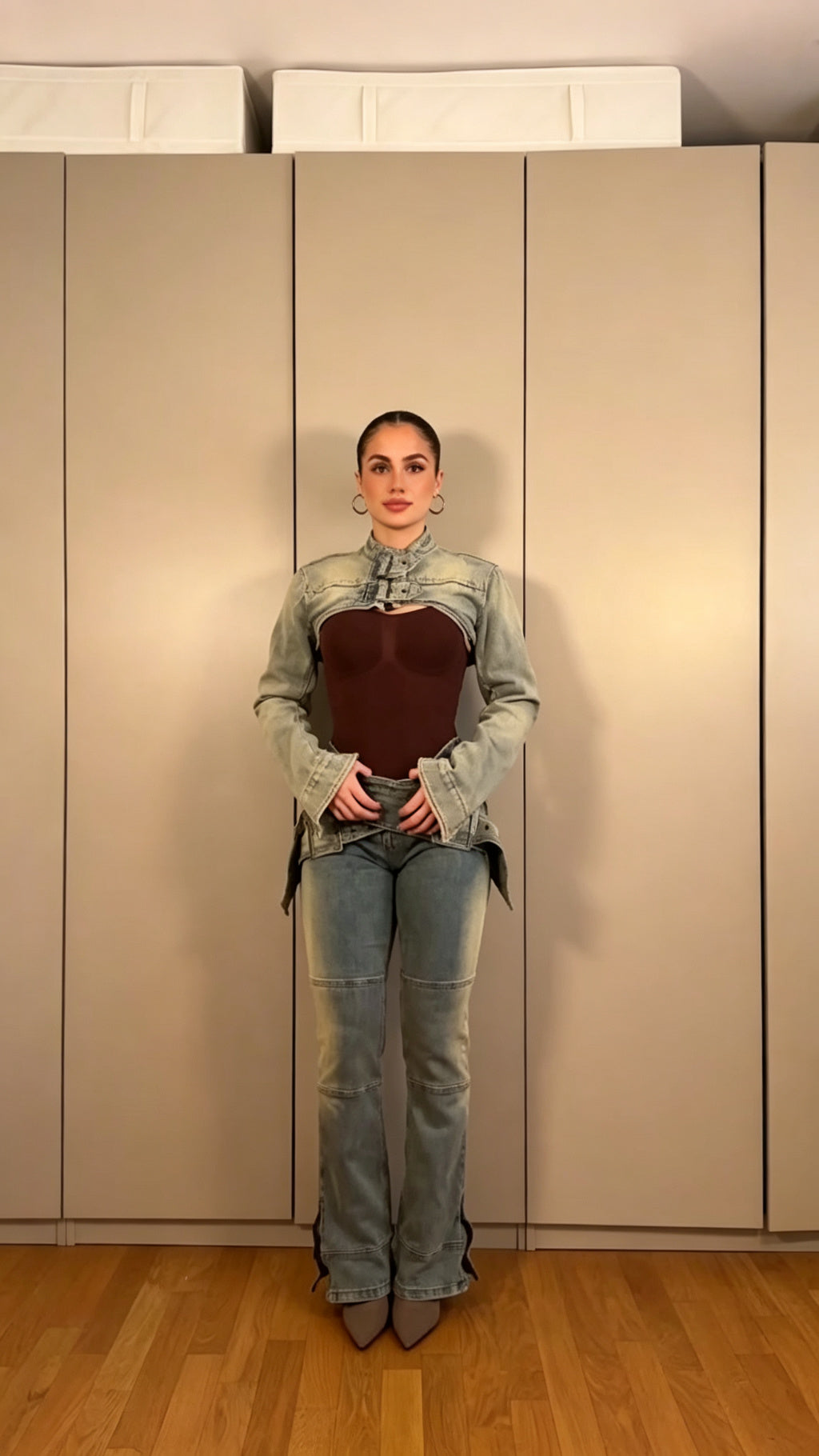 Denim Bolero Jacket + Wide Belt + Flare Jeans Set | 3-Piece Denim Co-ord | Y2K Streetwear