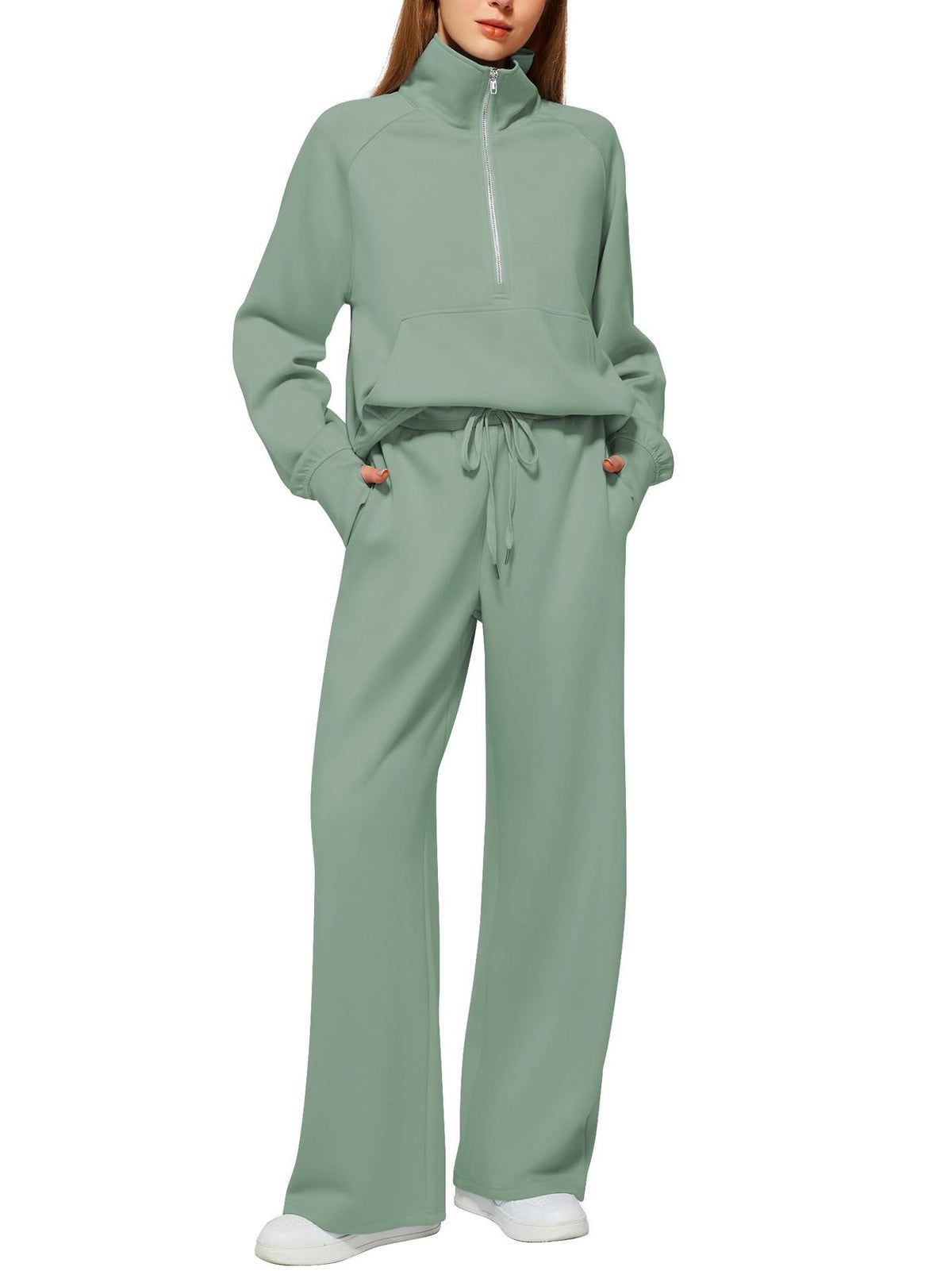 ⏰BUY 2 FREE SHIPPING 💥 Women's Solid Color Cotton Half Zip Two-Piece Set