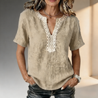 New Arrivals🔥Casual Linen Cotton Short Sleeve Top Lace Trim Collar