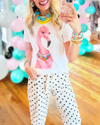 Flamingo Gemstone Necklace Printed Tee
