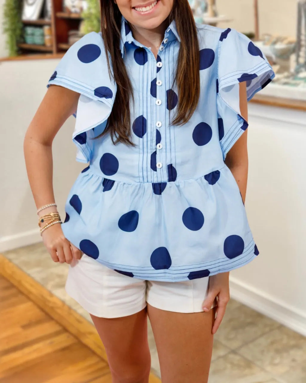 Large Polka Dot Ruffled Sleeve Top