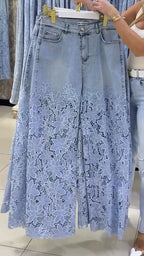 Pantalones vaqueros calados con encaje para mujer