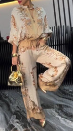 Traje informal estampado de satén con cremallera para mujer