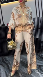 Traje informal estampado de satén con cremallera para mujer