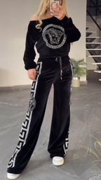 Traje casual estampado de cuello redondo para mujer