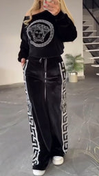 Traje casual estampado de cuello redondo para mujer