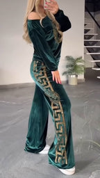 Traje casual estampado de cuello redondo para mujer