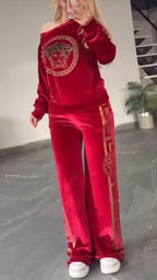Traje casual estampado de cuello redondo para mujer