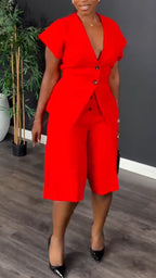 Conjunto informal de chaqueta con cuello en V y pantalón de mujer, con toque elegante